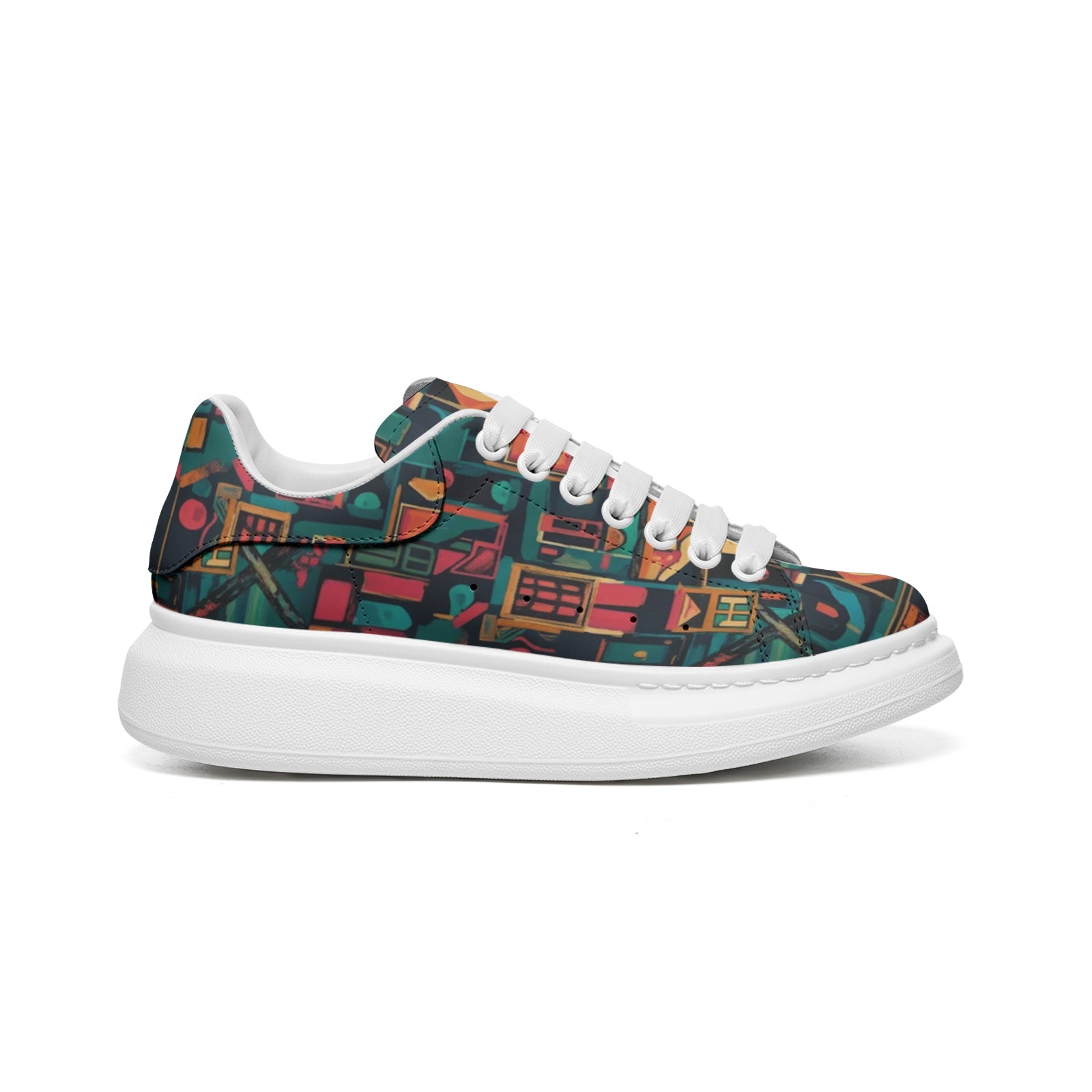 FZ Unisex Non Slip Lace Up Faux Leather Sneakers