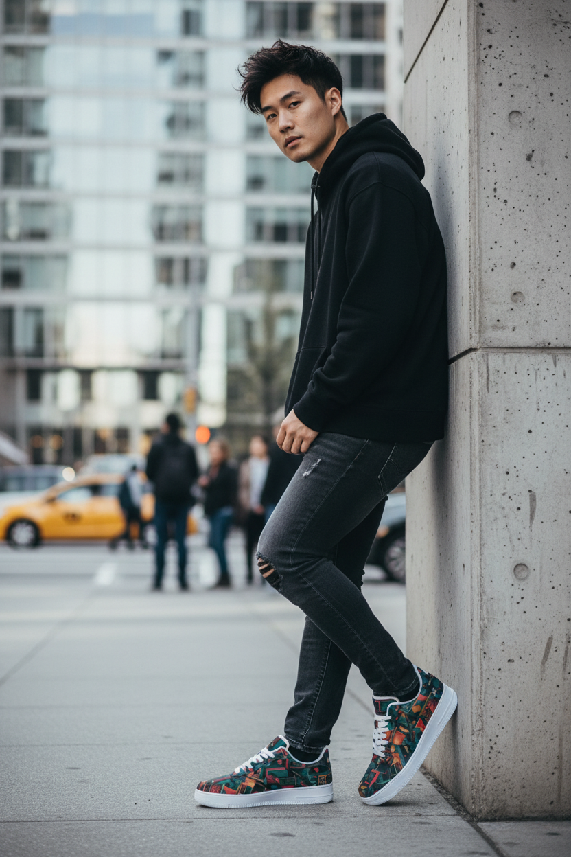 Asian male model AF1 geometric sneakers