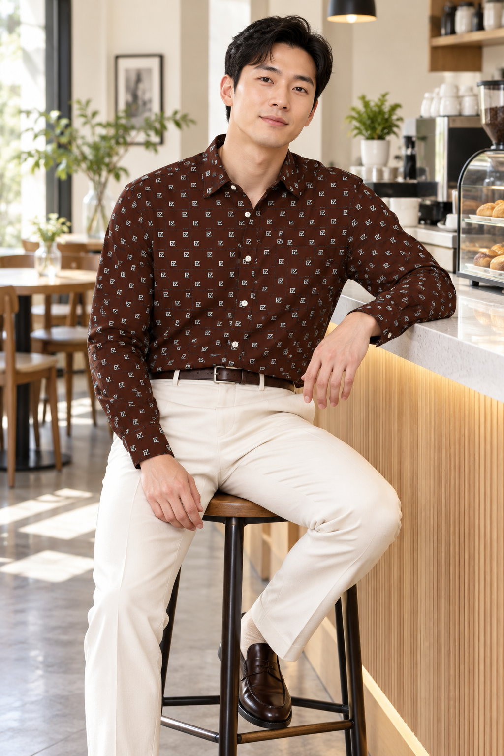 At a café counter