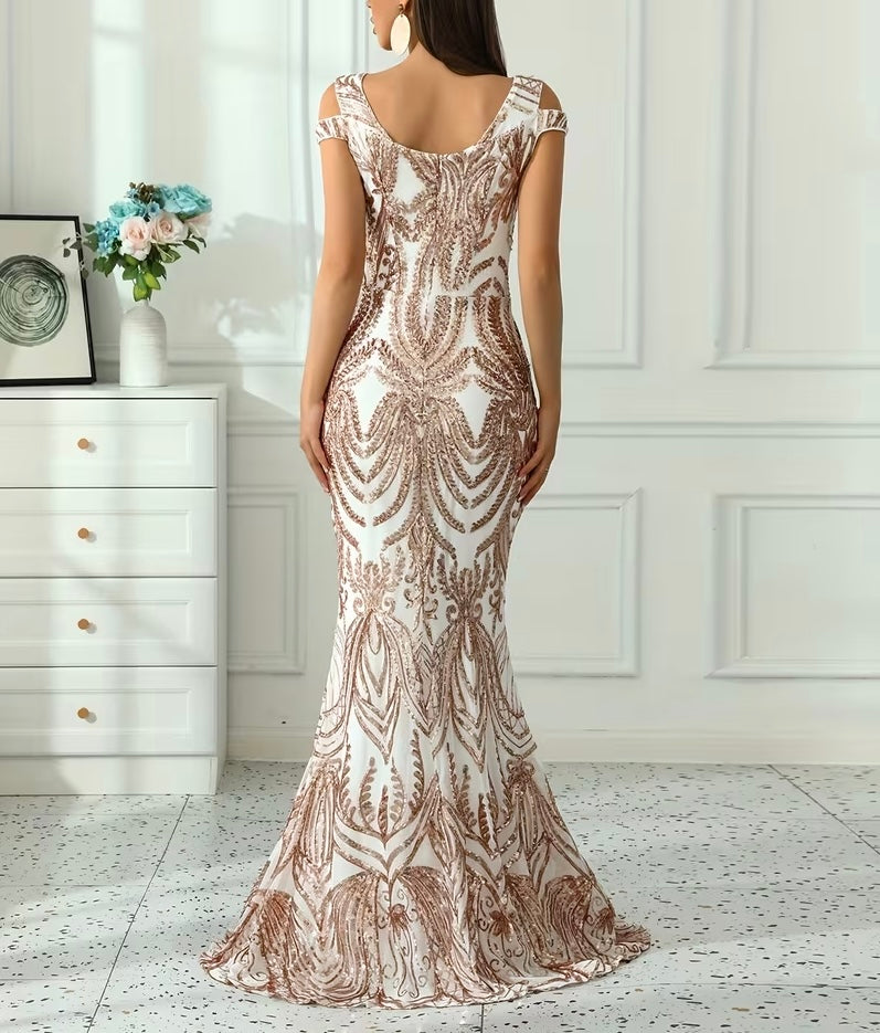 FZ Women's Sequins Drop Sleeve Mermaid Evening Dress