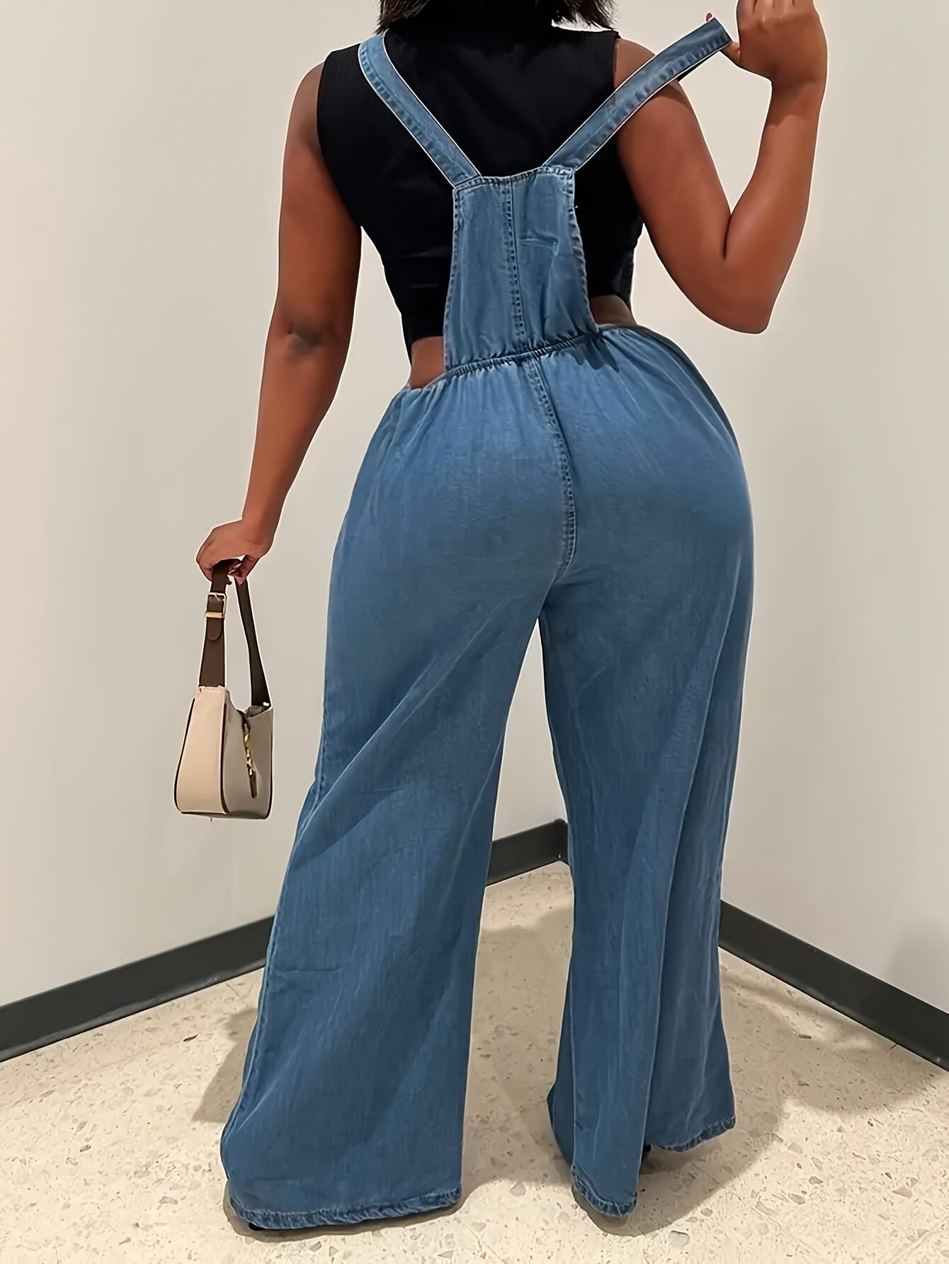 FZ Women'S Loose Version Of Sleeveless Wide-leg Denim Jumpsuit