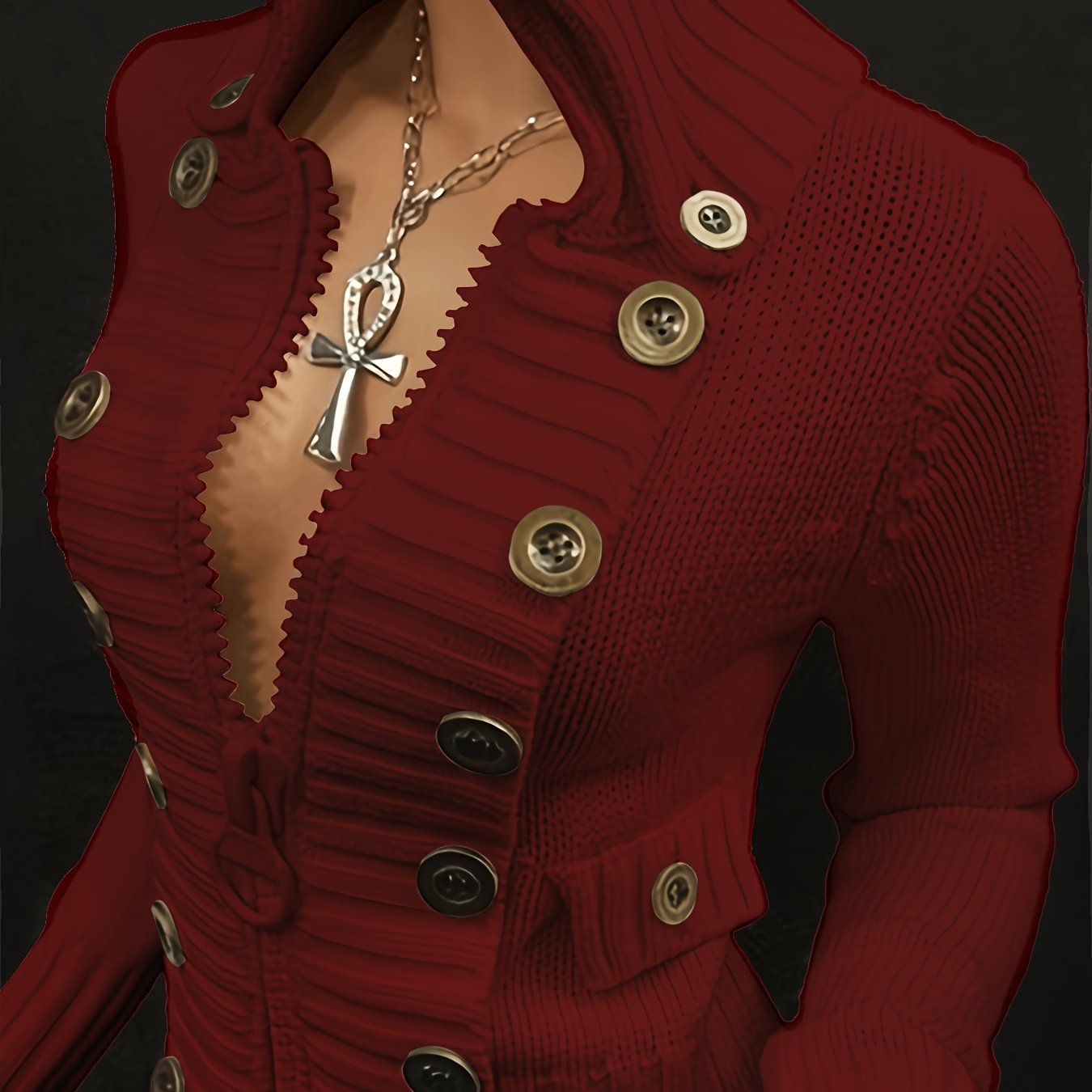 FZ Women's Multi-button decorated large zipper slim-fit Sweater jacket