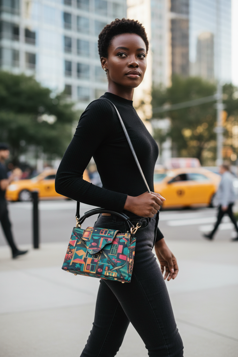 Black female model Cipher crossbody handbag