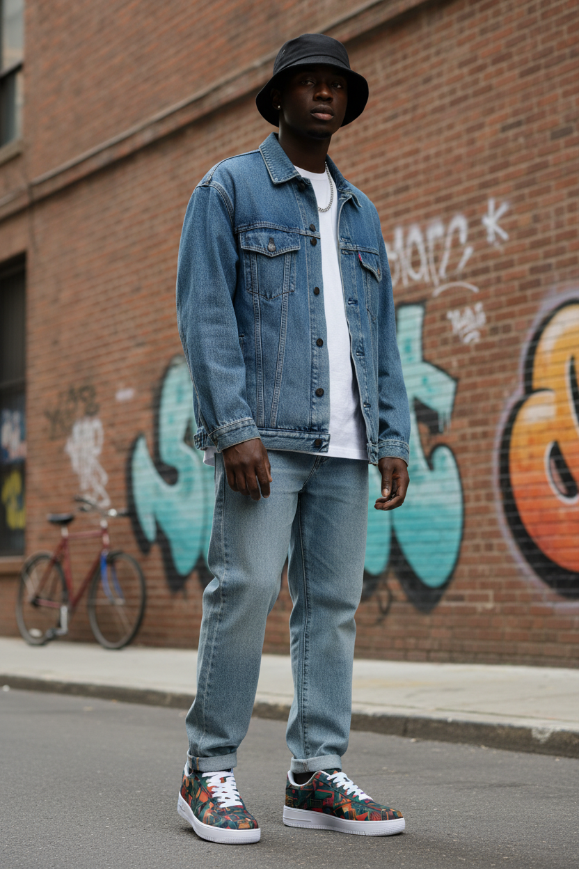 Black male model AF1 geometric sneakers