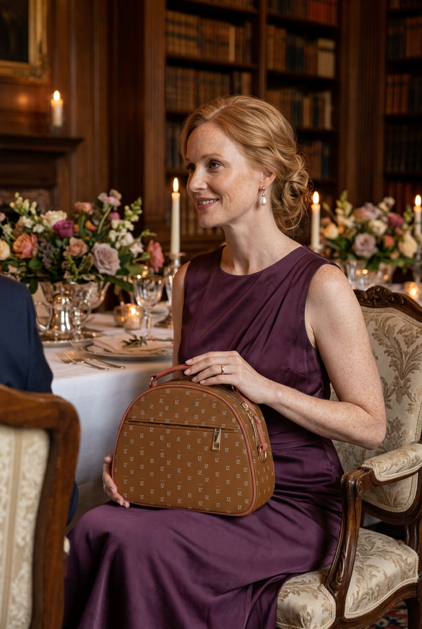 Brown monogram mini handbag at an engagement dinner