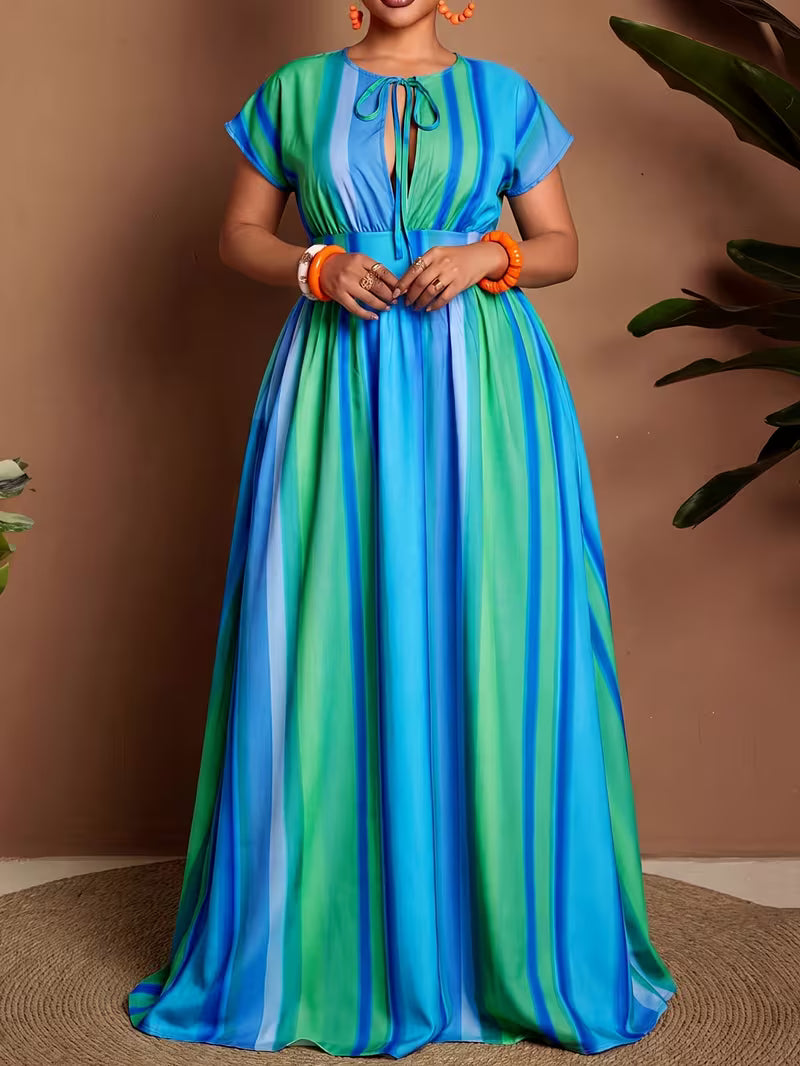 FZ Women's Plus Size Dress V-Neck Short-Sleeved Tie Dress