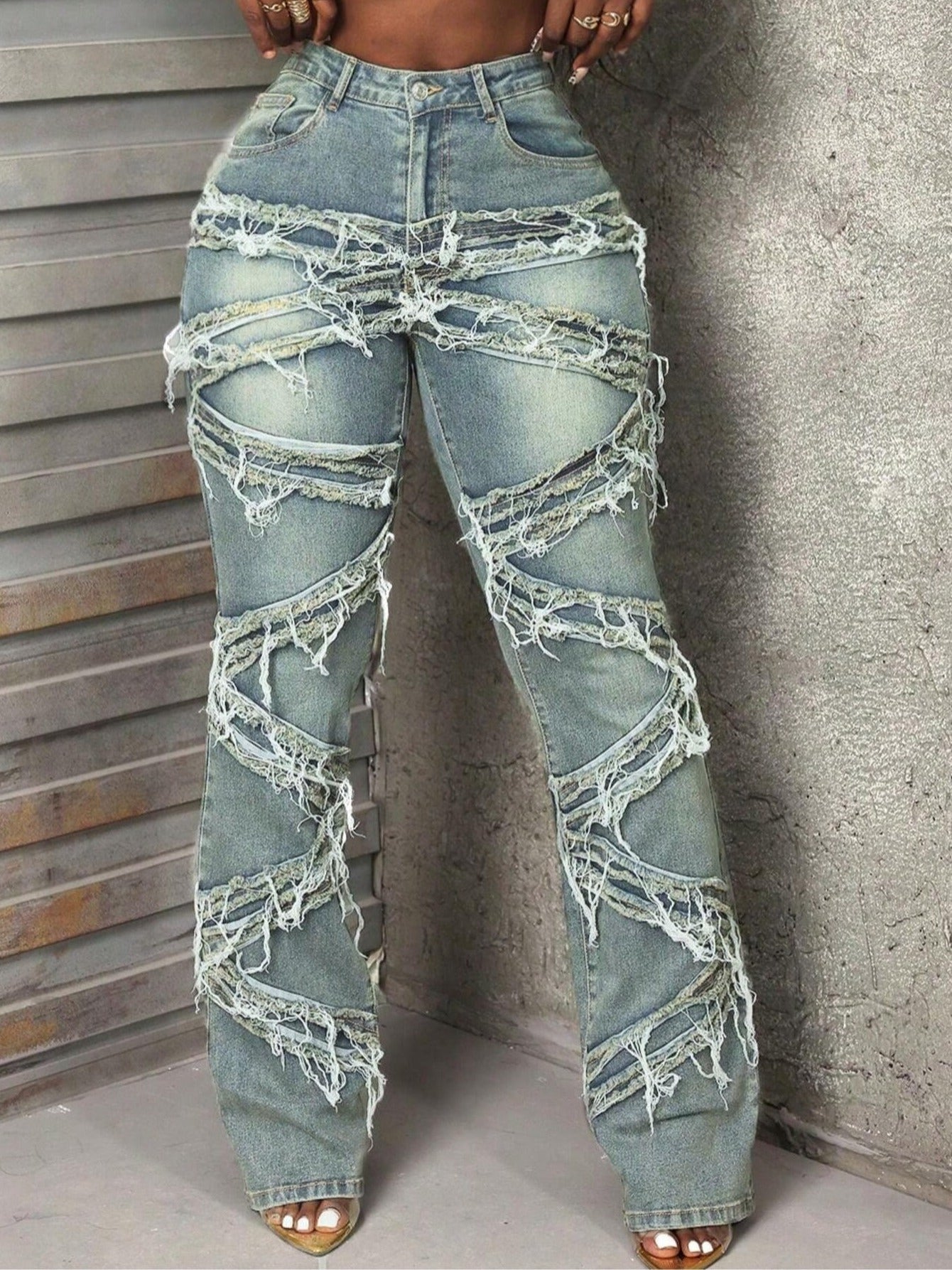 FZ Women's Vintage Fringed Street Style Denim Pants