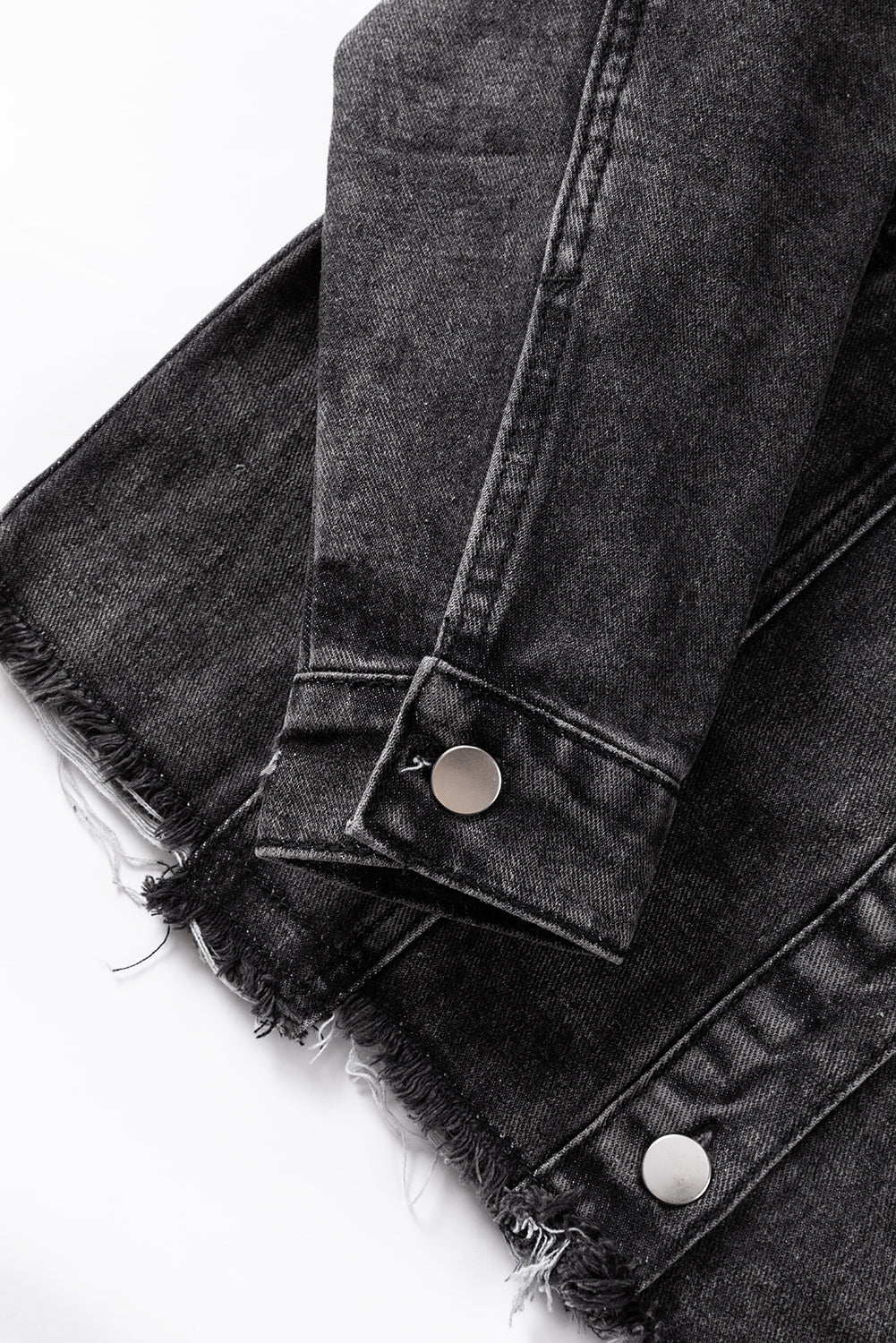 Black Drawstring Hooded Frayed Denim Jacket FZwear