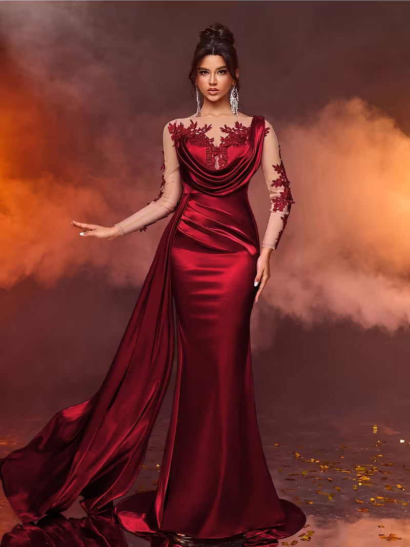 FZ Women's Lace Long Formal Temperament Slim High Waist Evening Dress
