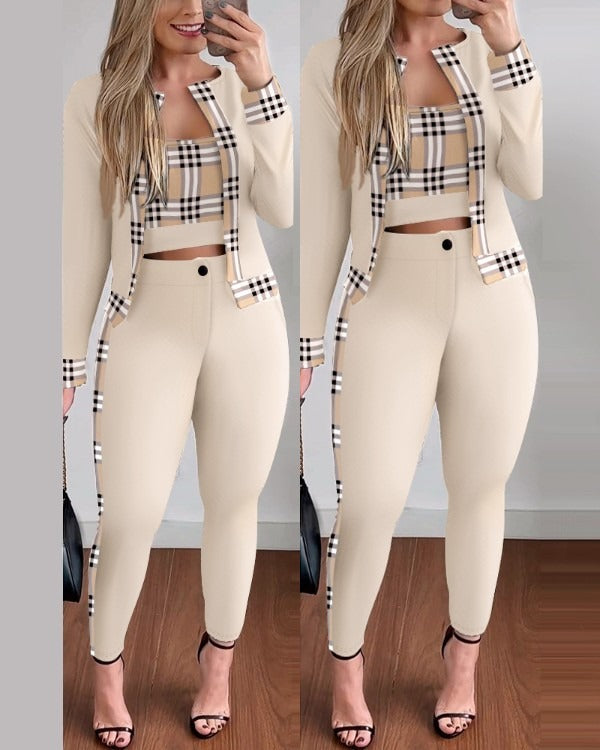 FZ Women's 3PCS Plaid Print Pants Suit - FZwear