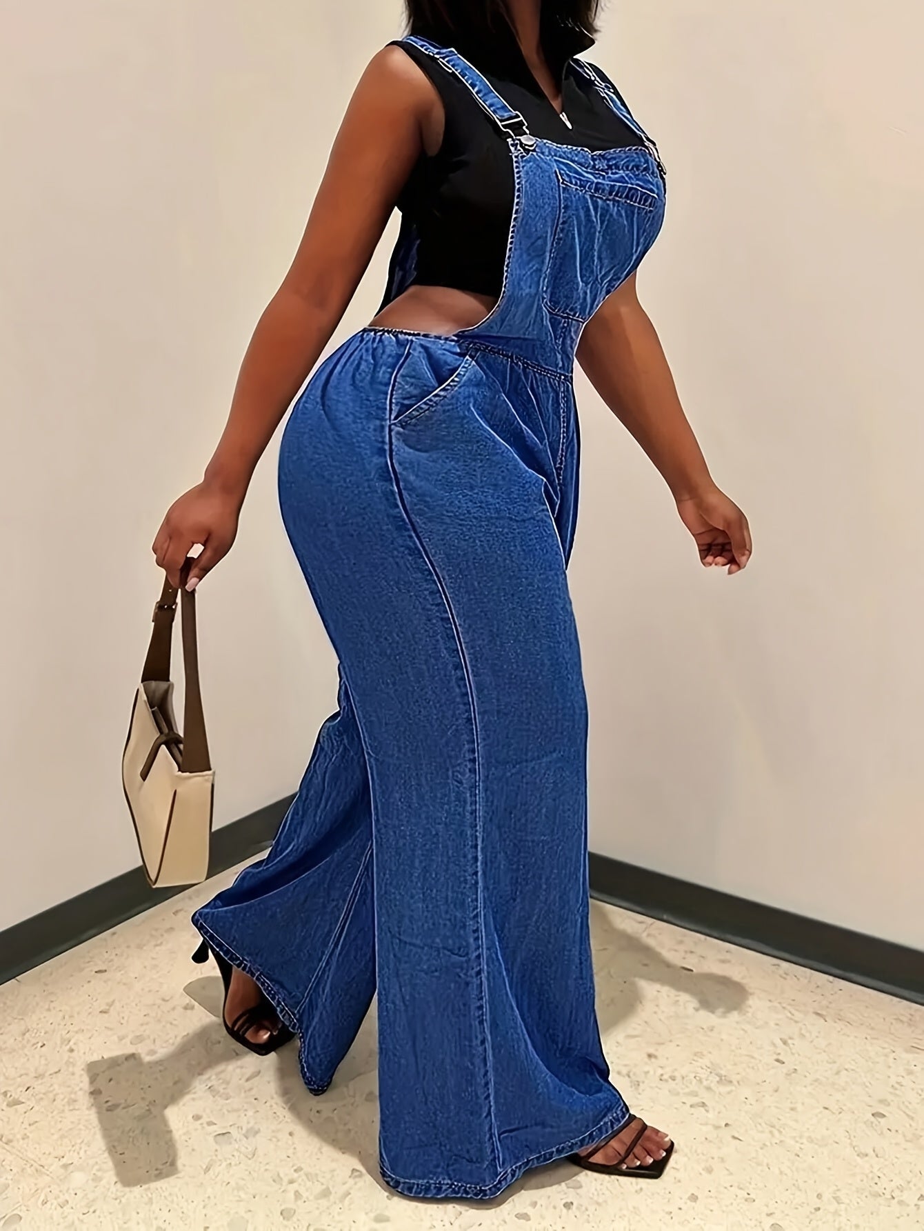 FZ Women'S Loose Version Of Sleeveless Wide-leg Denim Jumpsuit