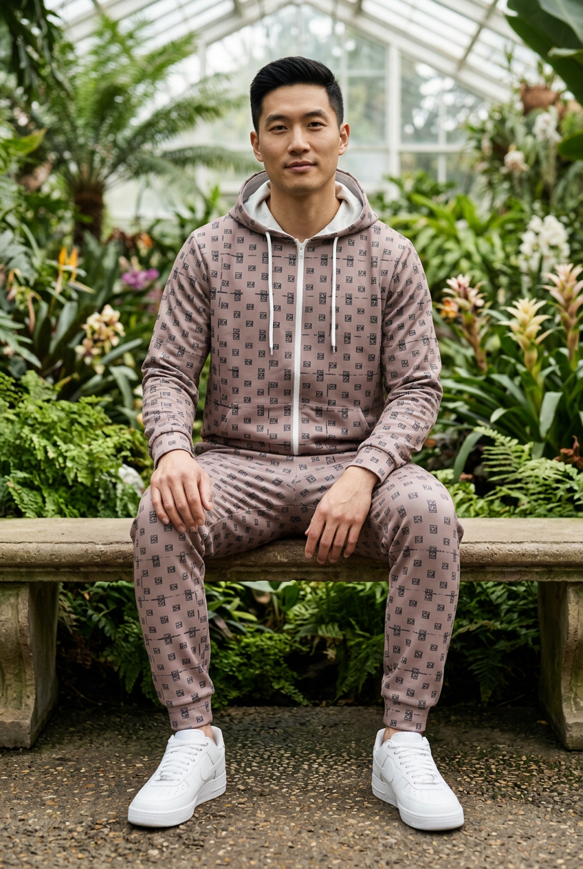 East Asian male seated in a botanical garden