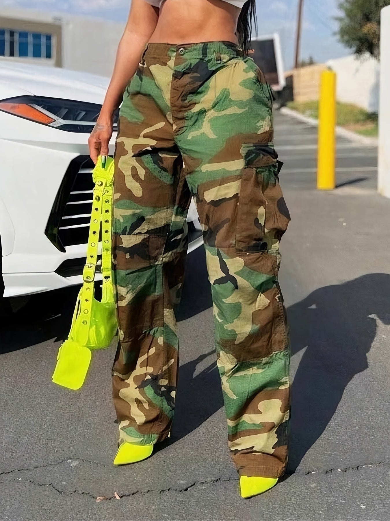 FZ Women's Camo Print Casual Street Style Elastic Waist Cargo Pants