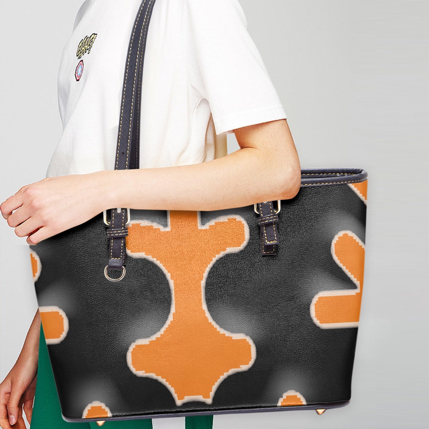 FZ Women's Large Leather Tote Bag JetPrint