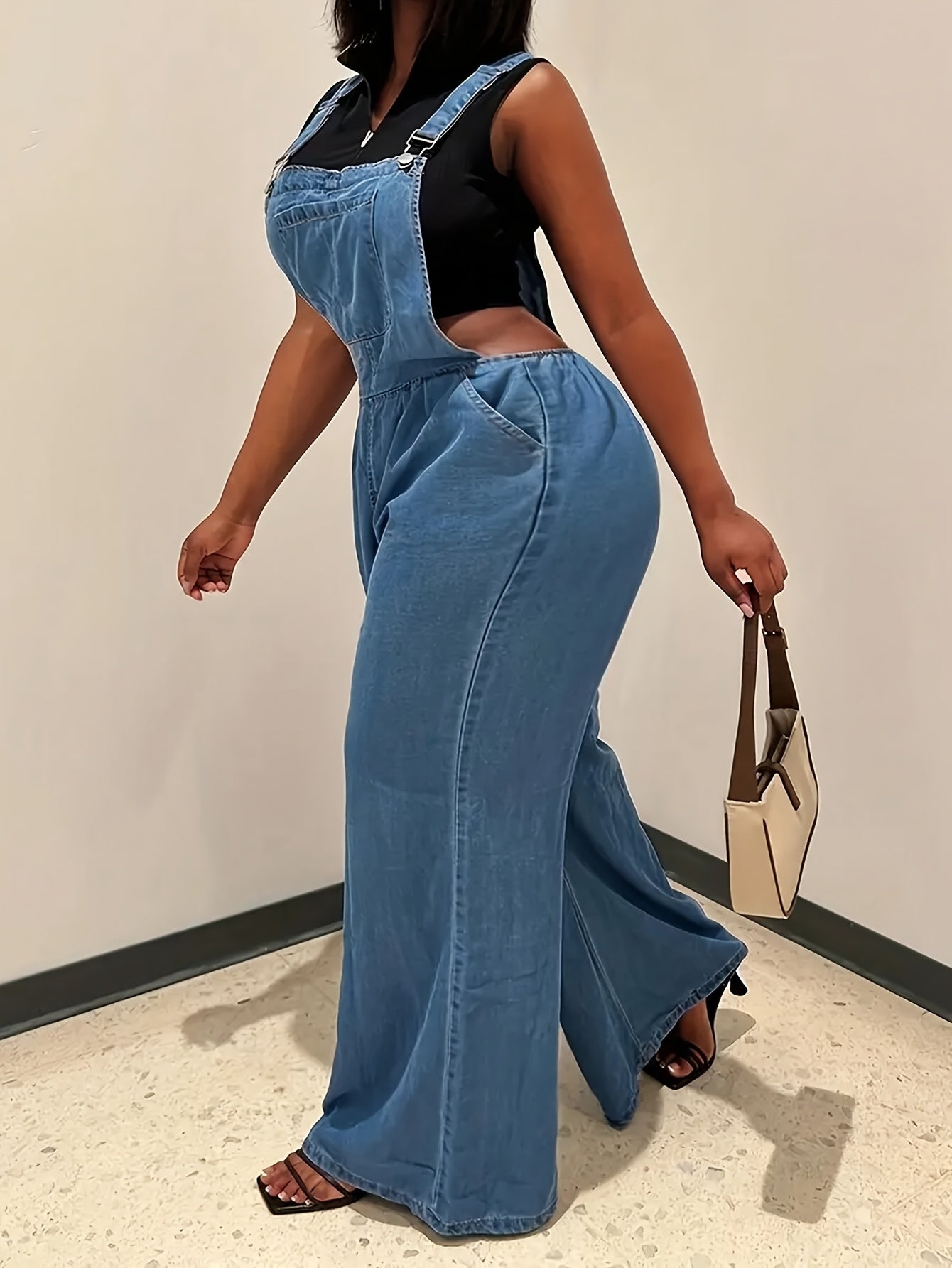 FZ Women'S Loose Version Of Sleeveless Wide-leg Denim Jumpsuit