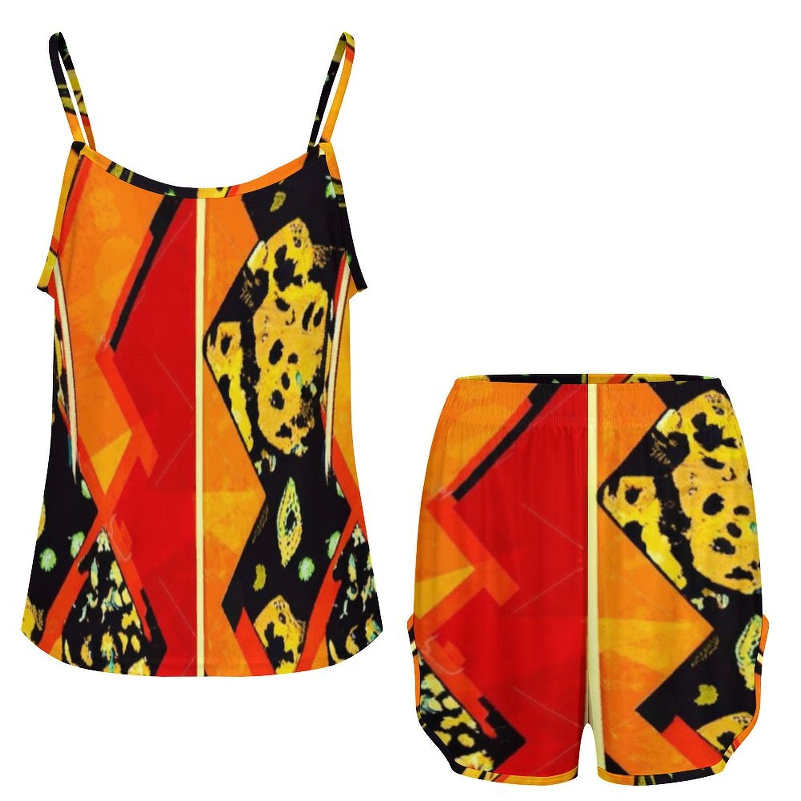 FZ Women's African Print Spaghetti Strap Shorts Pajama Suit