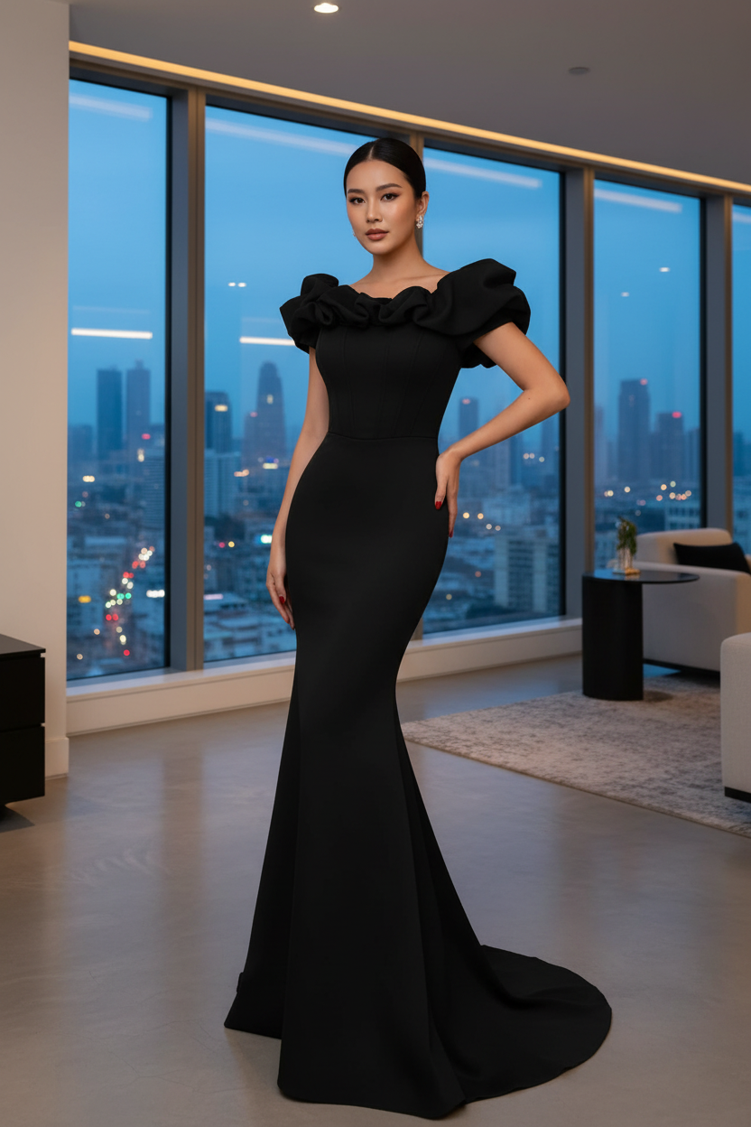 FZ Women's One Shoulder Fishtail Mermaid Maxi Evening Dress