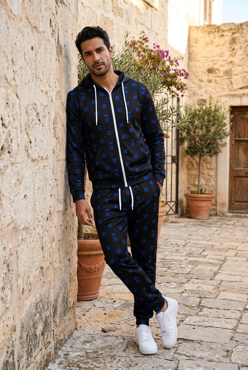 Hispanic male leaning against a courtyard wall