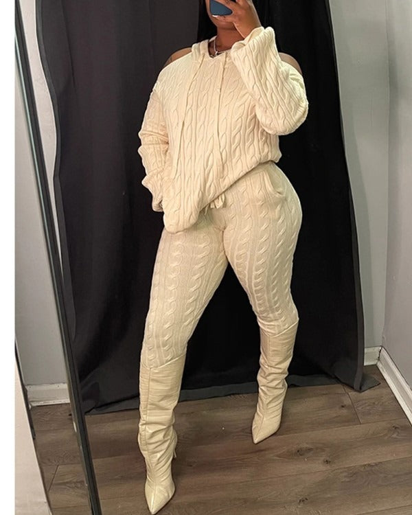 FZ Women's Cold Shoulder Cable Knit Pants Suit - FZwear
