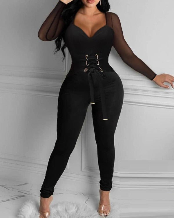 FZ Women's Sheer Mesh Drawstring Skinny Jumpsuit - FZwear