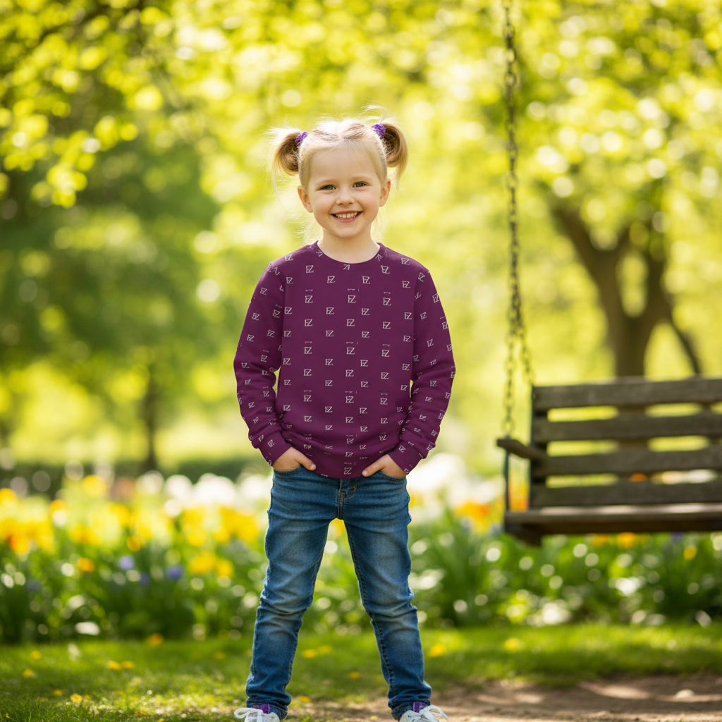 Girl wearing purple FZ monogram sweatshirt