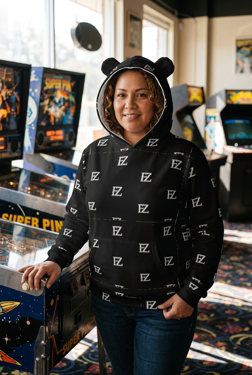 Latina model in a vintage arcade