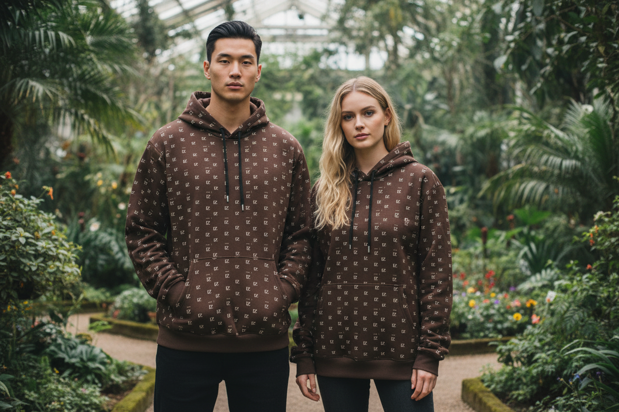 Male and female front - Brown FZ monogram hoodie