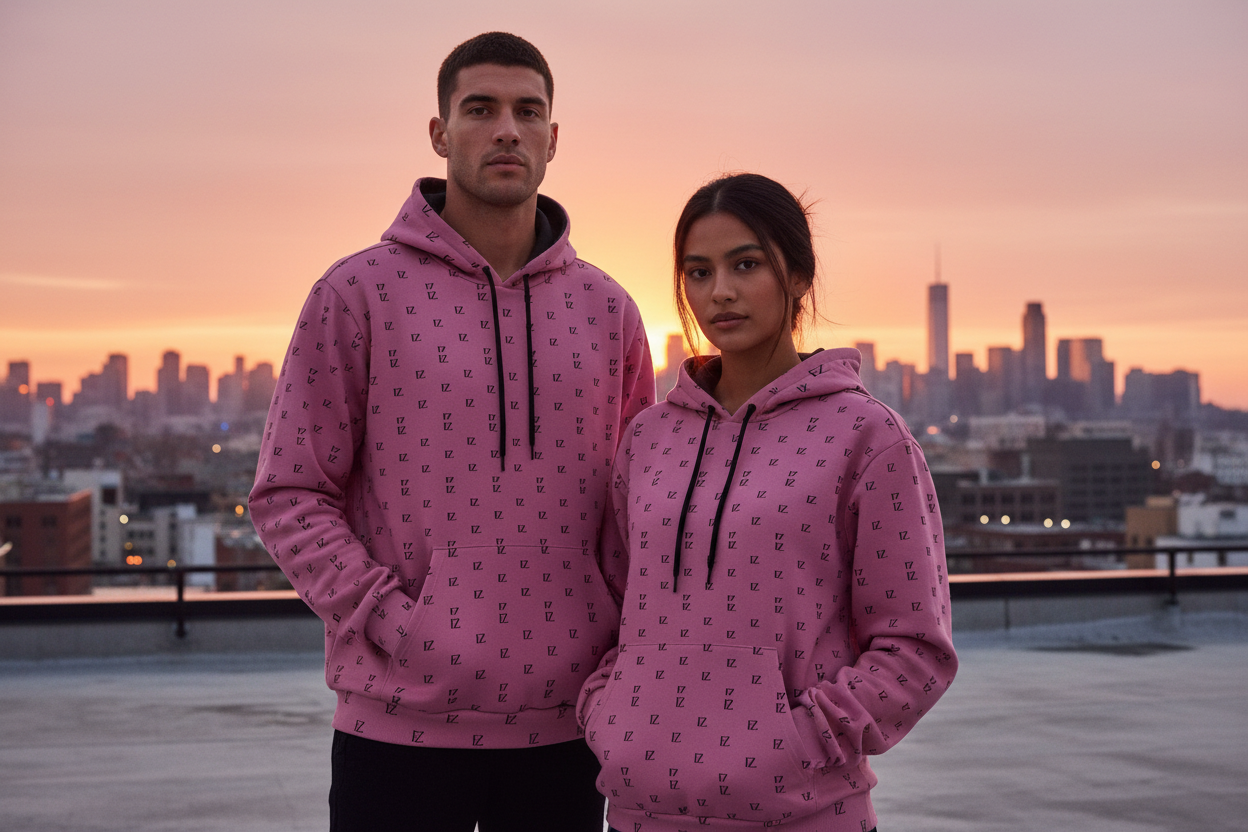 Male and female front - Pink FZ monogram hoodie