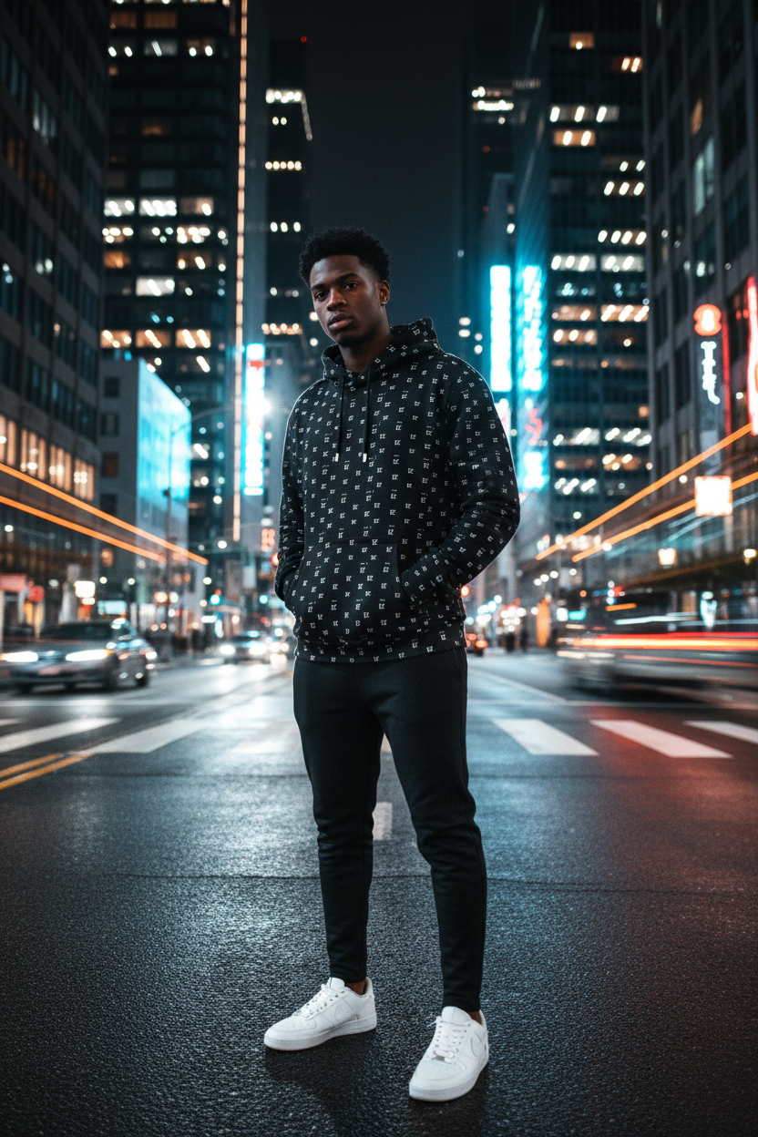 Male front - Black FZ monogram hoodie