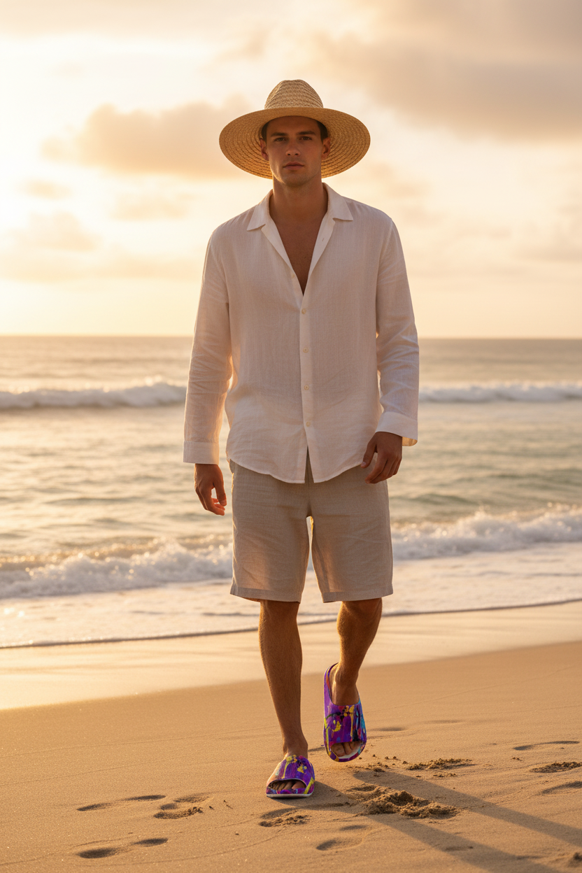 Male model beach background