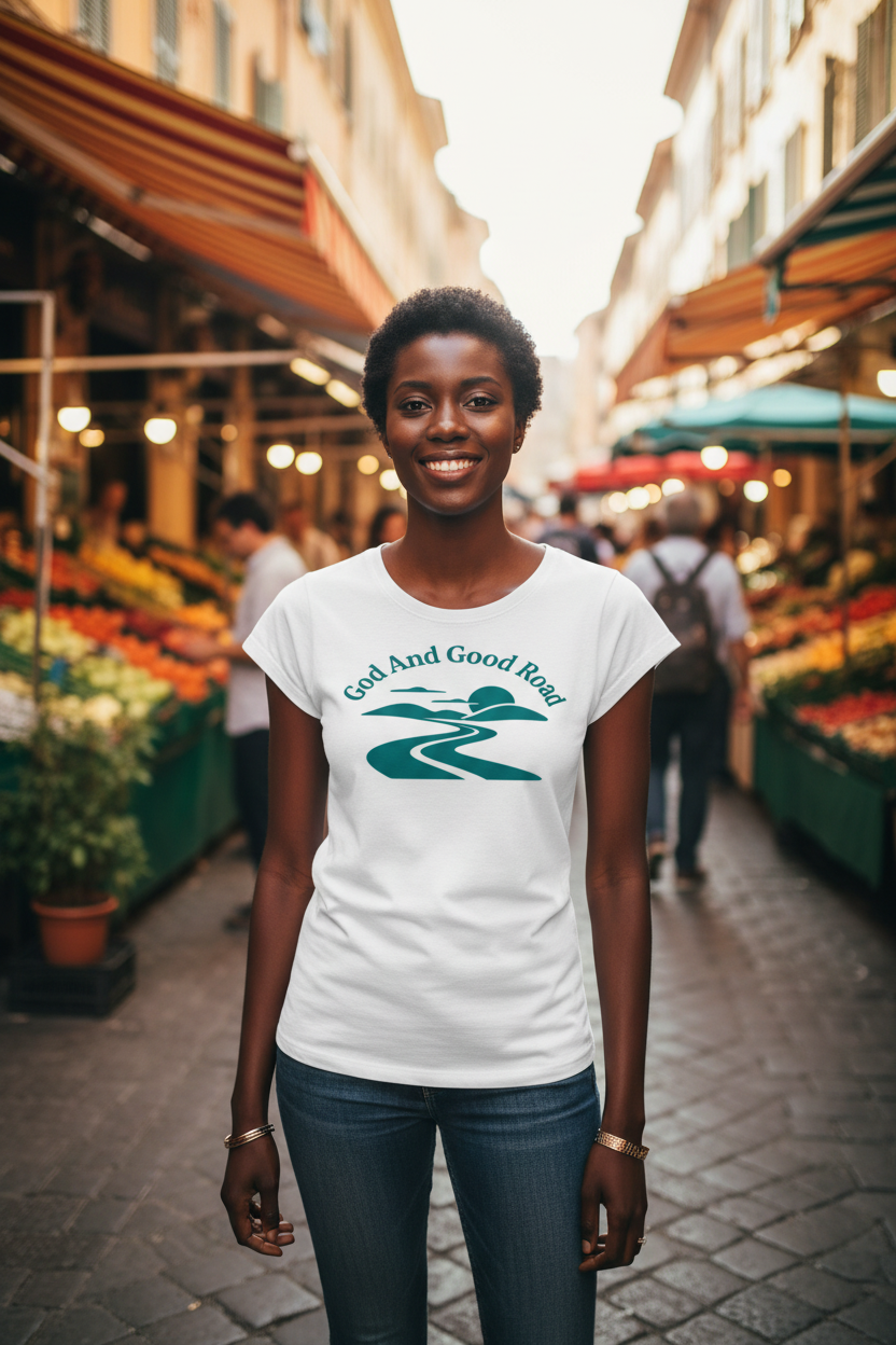 Model at outdoor market