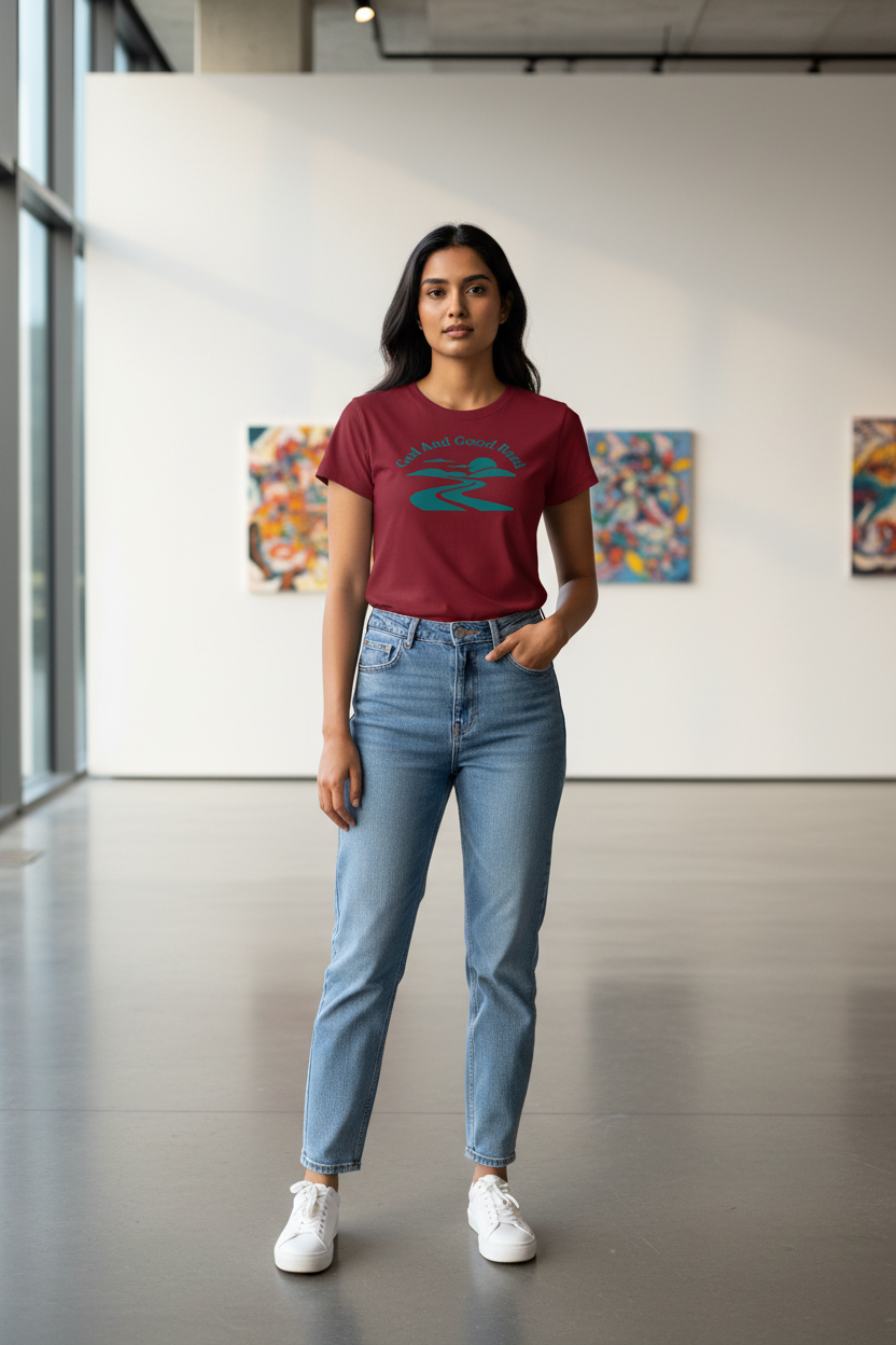 Model in art gallery