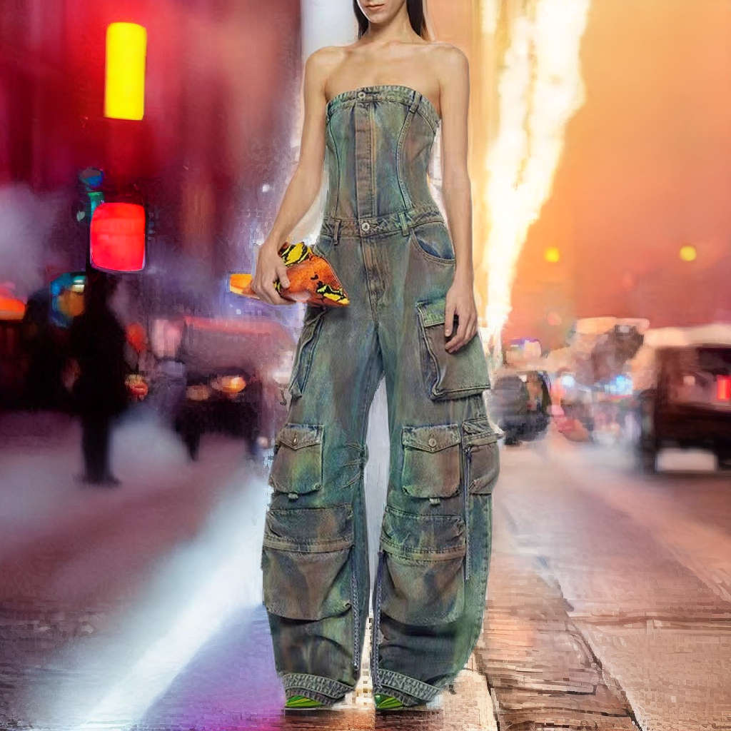 FZ Women's Multi Pocket Ripped Tube top Denim Jumpsuit - FZwear