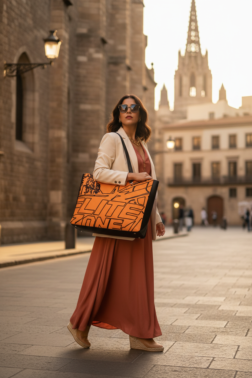 Orange tote - Latina woman Barcelona