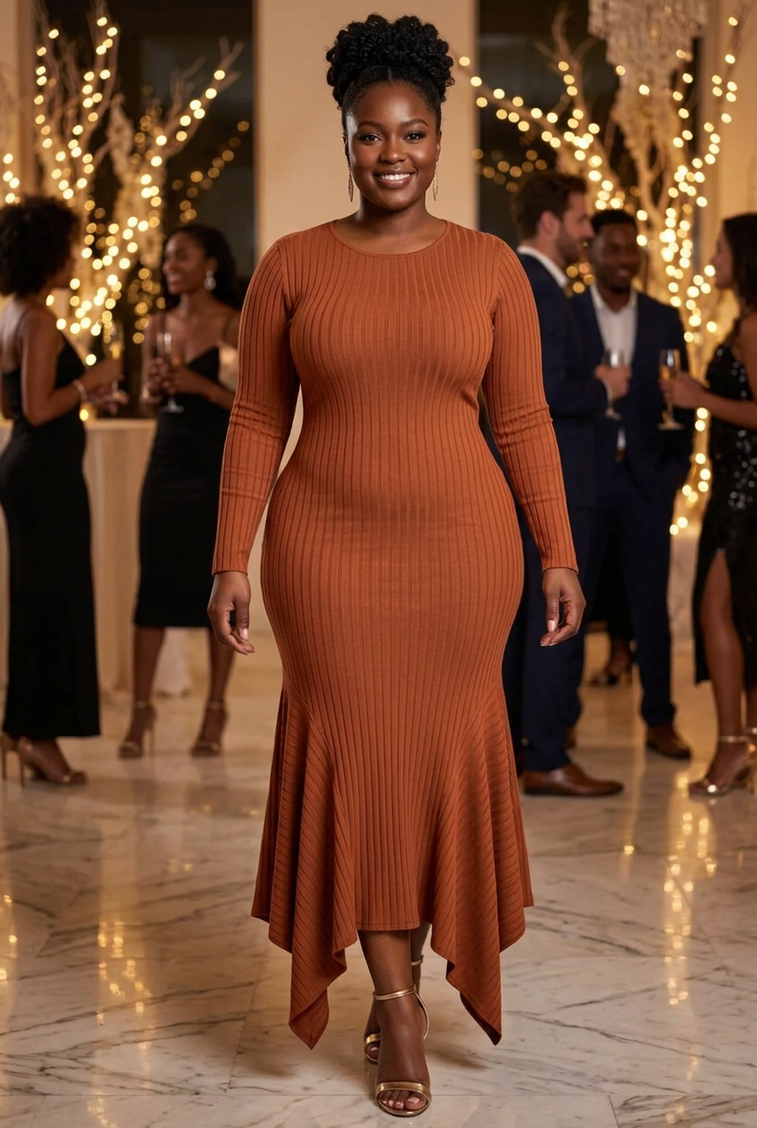 Plus-size Black model at an evening party