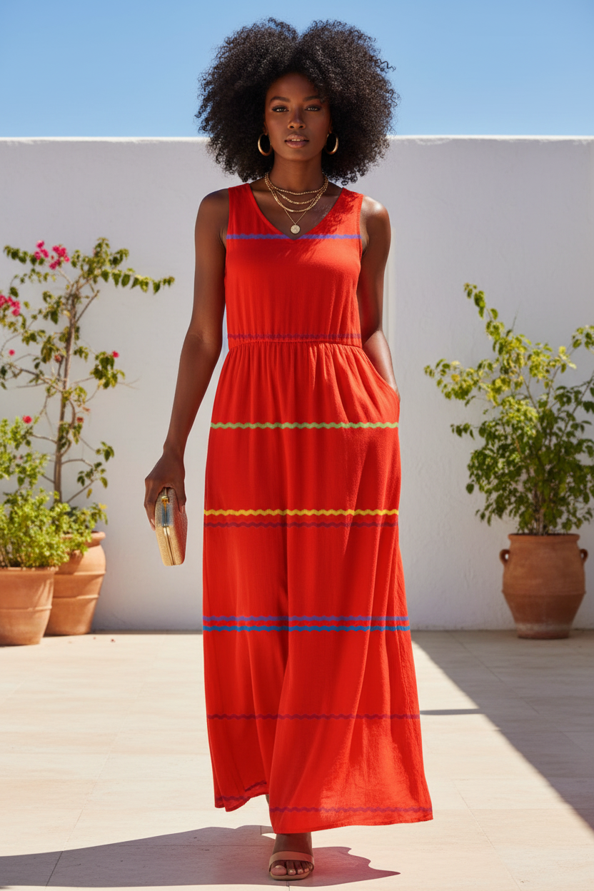Red Stripe Dress - Mediterranean