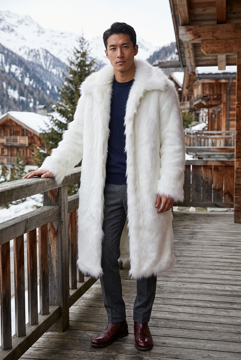 Replacement white-coat look on an alpine lodge terrace