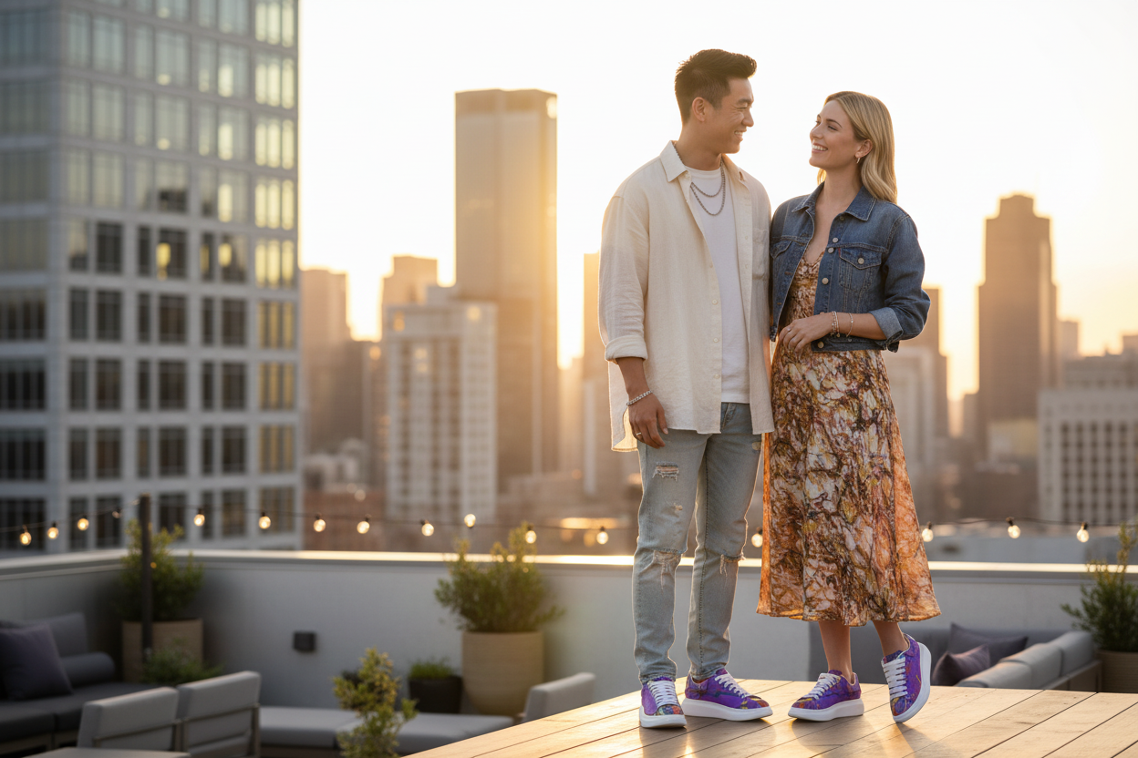 Rooftop golden hour couple