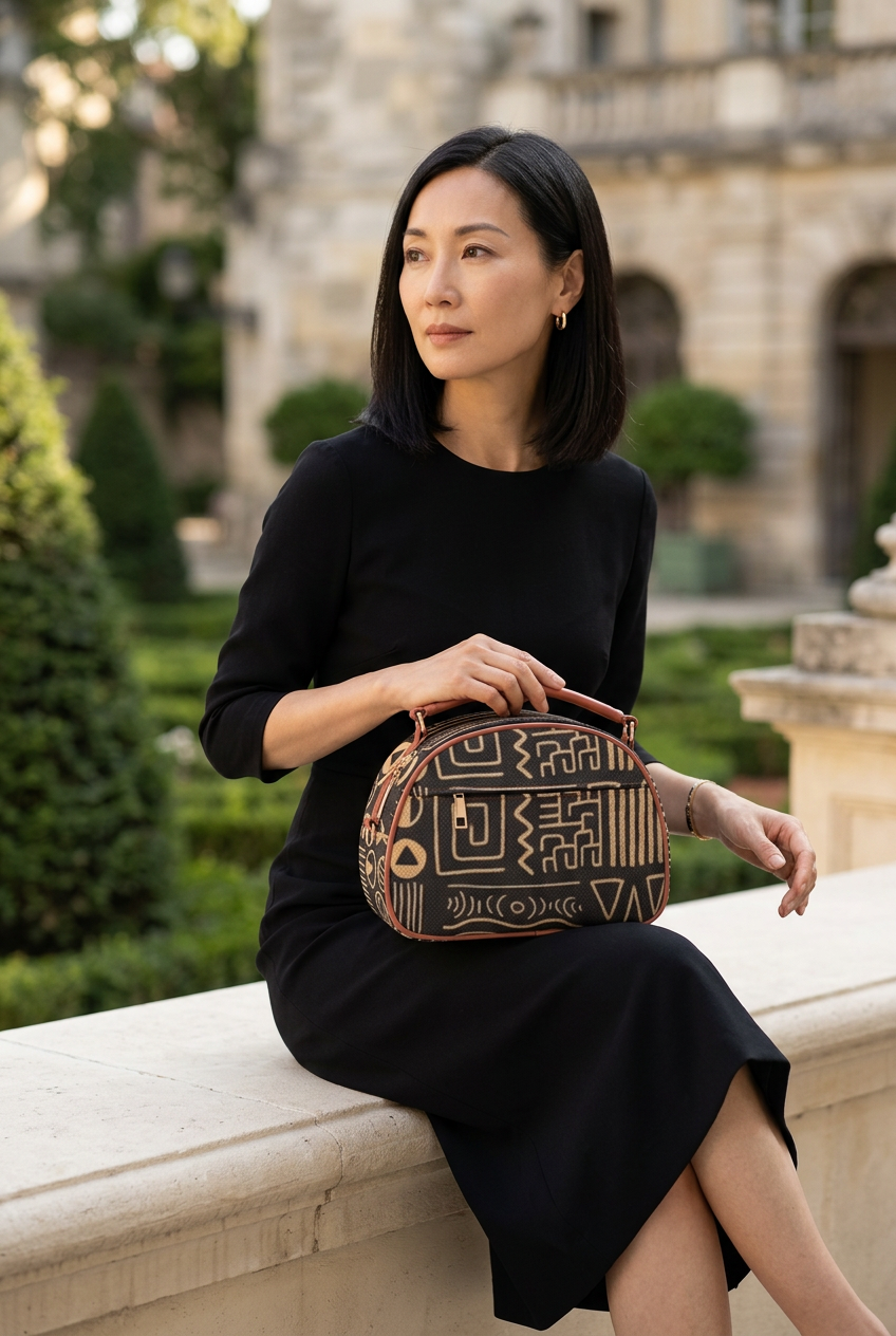 Sophisticated terrace handbag look