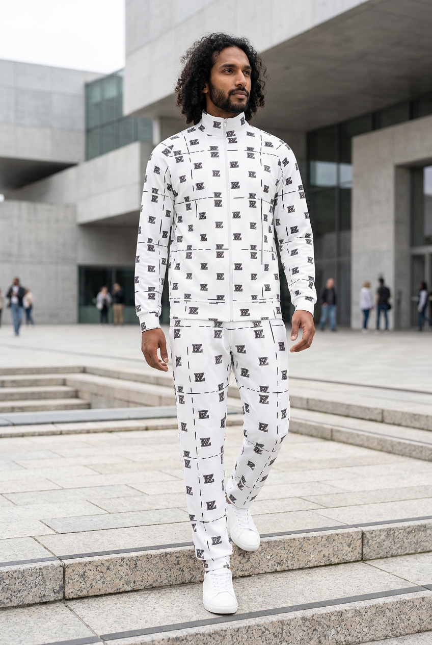 South Asian male model on museum stairs