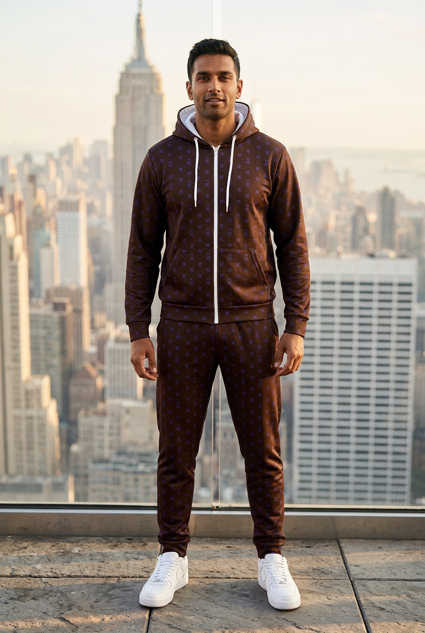South Asian male posing on a rooftop with hood up