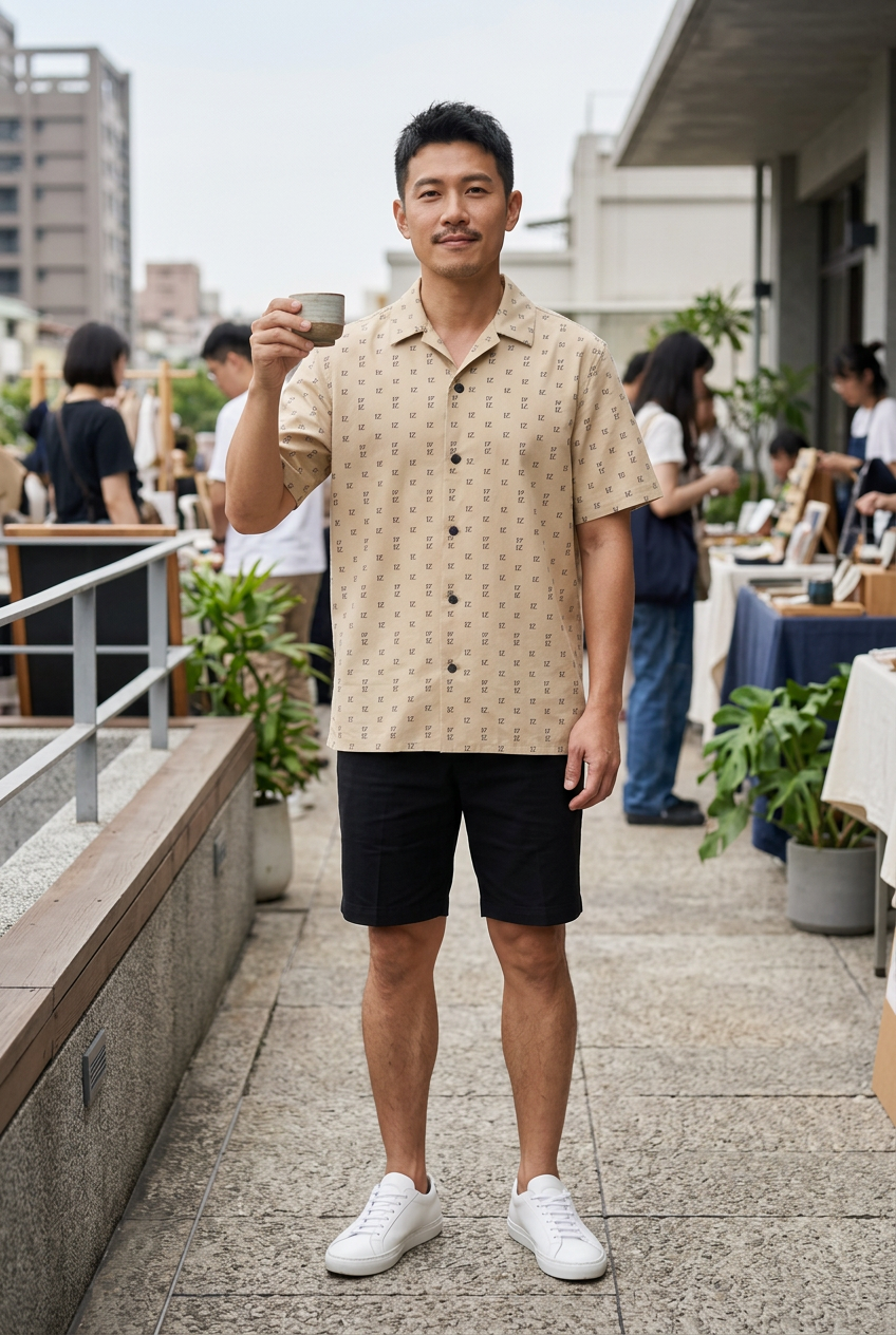 Taiwanese model holding a ceramic cup at an outdoor design market