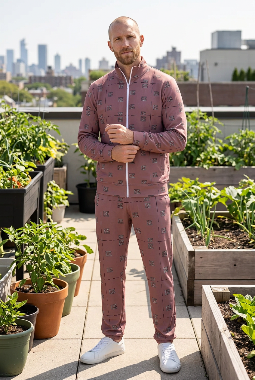 White man in a rooftop garden