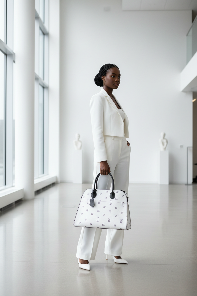 White Monogram Tote - Office