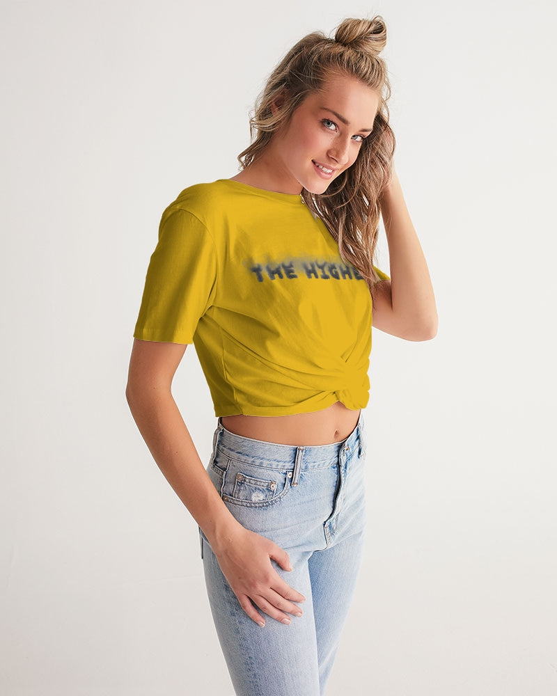 yellow zone women's twist-front cropped tee