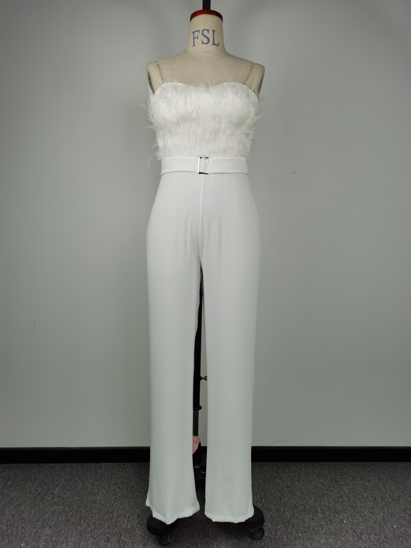 spring summer feather tube top sexy jumpsuit