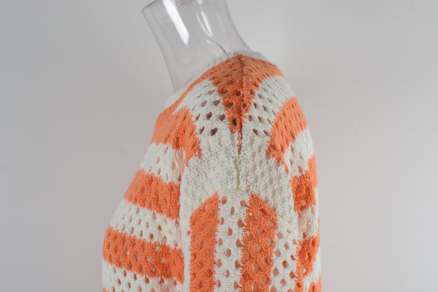 early autumn women hollow out cutout striped crew neck long sleeves knitwear oversized pullover