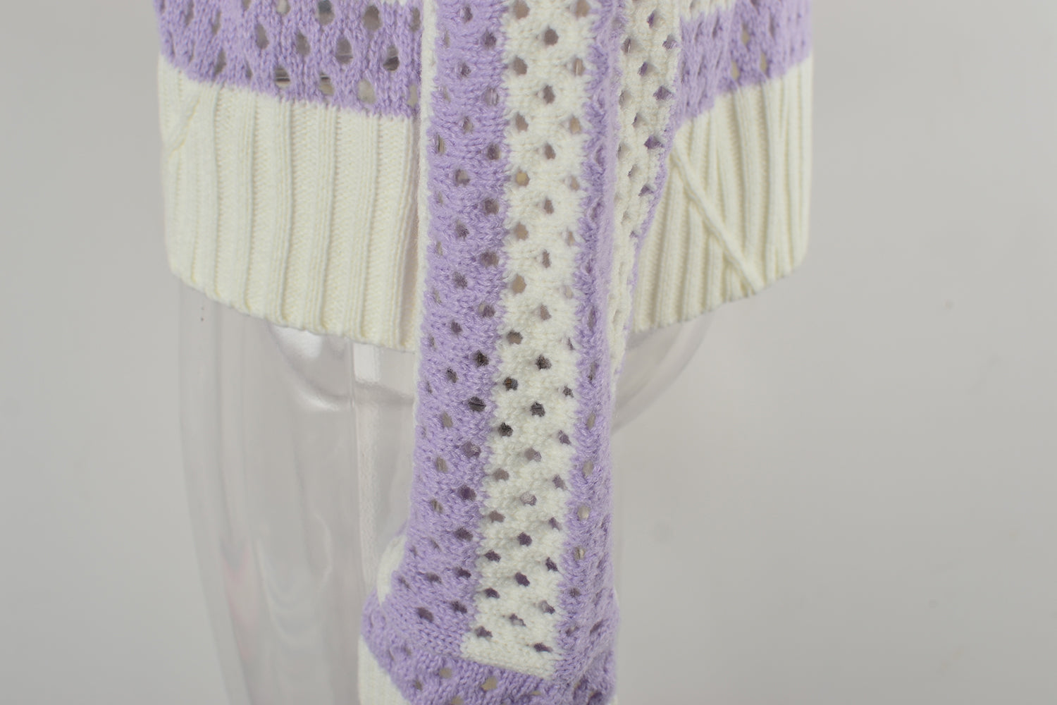 early autumn women hollow out cutout striped crew neck long sleeves knitwear oversized pullover