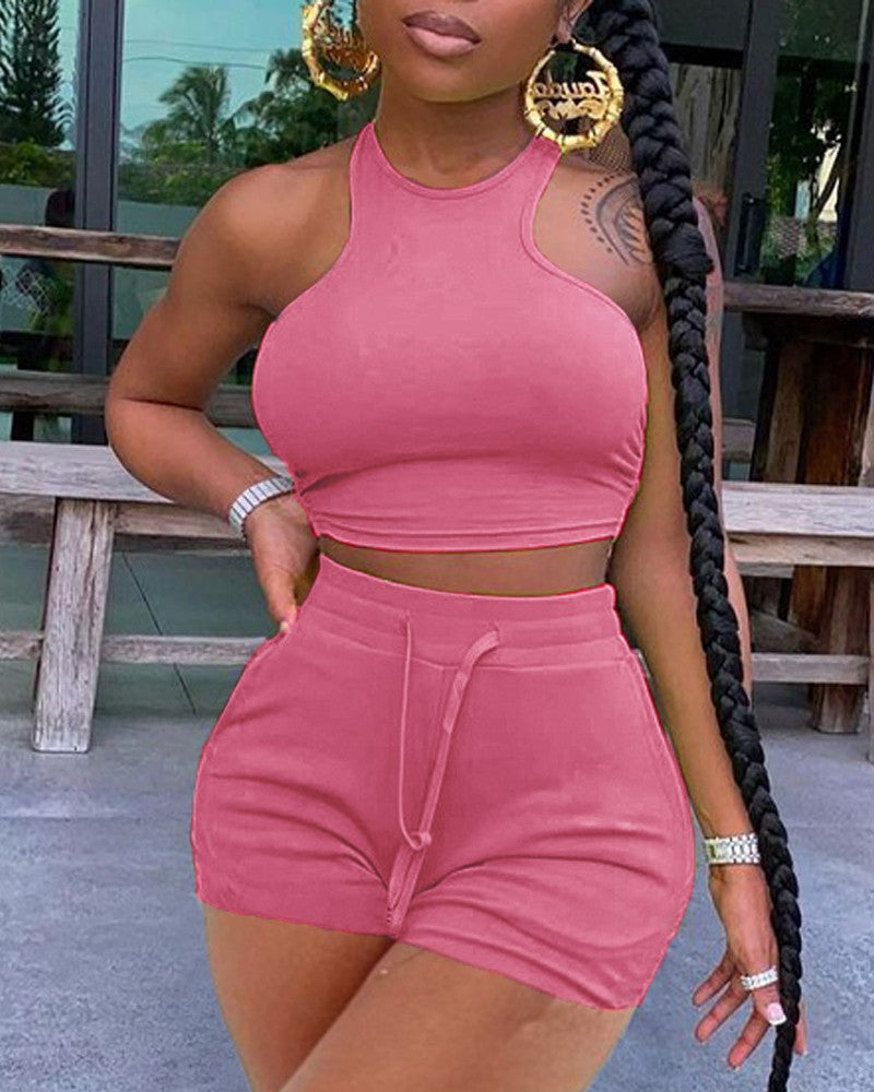 FZ Women's O-Neck Sleeveless Drawstring Shorts Suit - FZwear