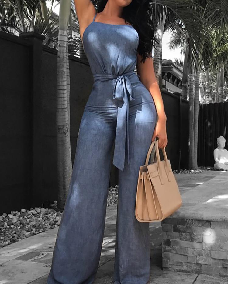 FZ Women's Belted Wide Leg Denim Jumpsuit - FZwear